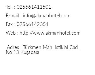 Akman Hotel iletiim bilgileri